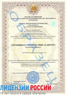 Образец сертификата соответствия аудитора №ST.RU.EXP.00006191-3 Великий Устюг Сертификат ISO 50001